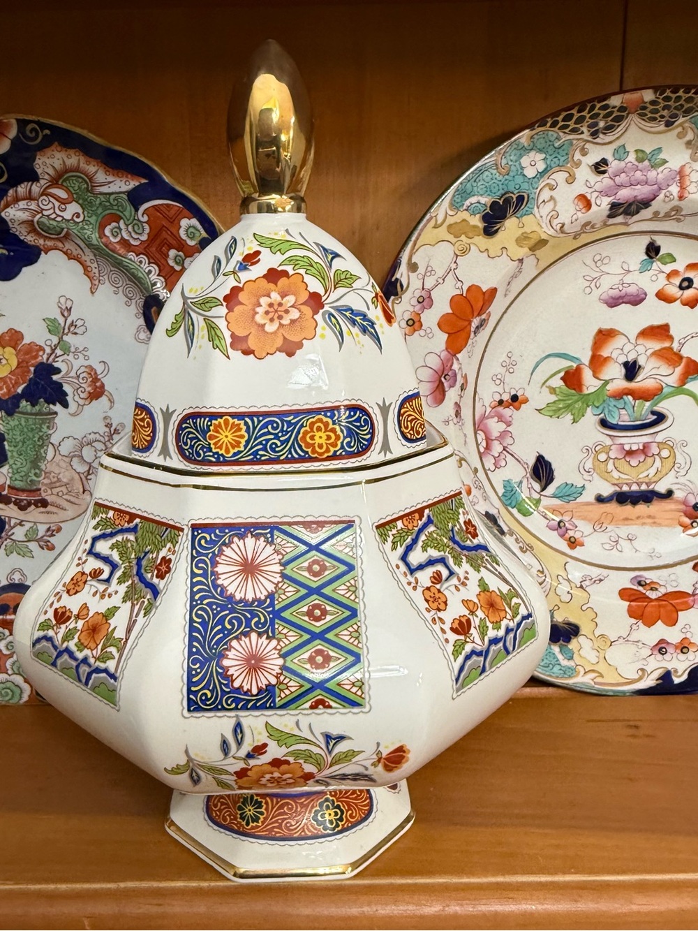 Vintage Imari Style Octagonal Ginger Jar with Lid